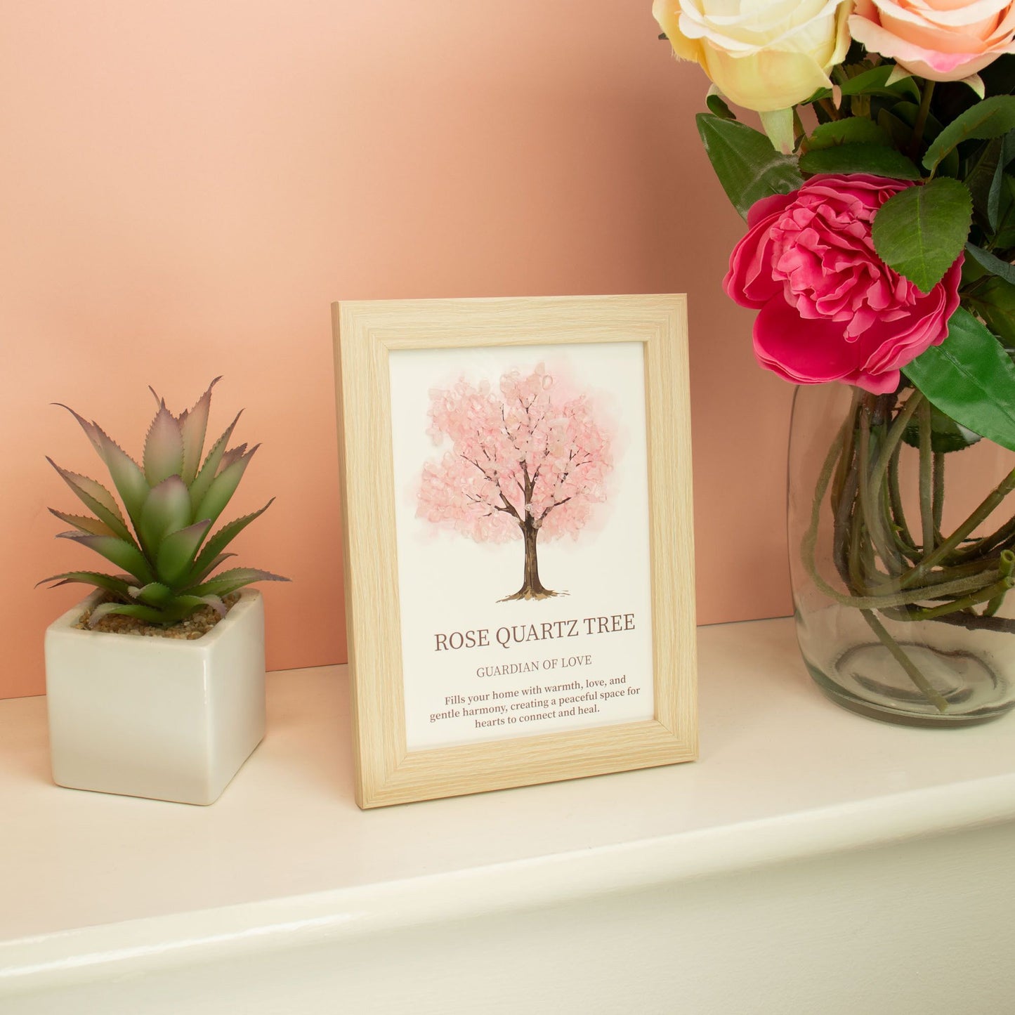 Rose Quartz Gemstone Picture - Tree of Life - (20x14.7x1cm) - Guardian of Love