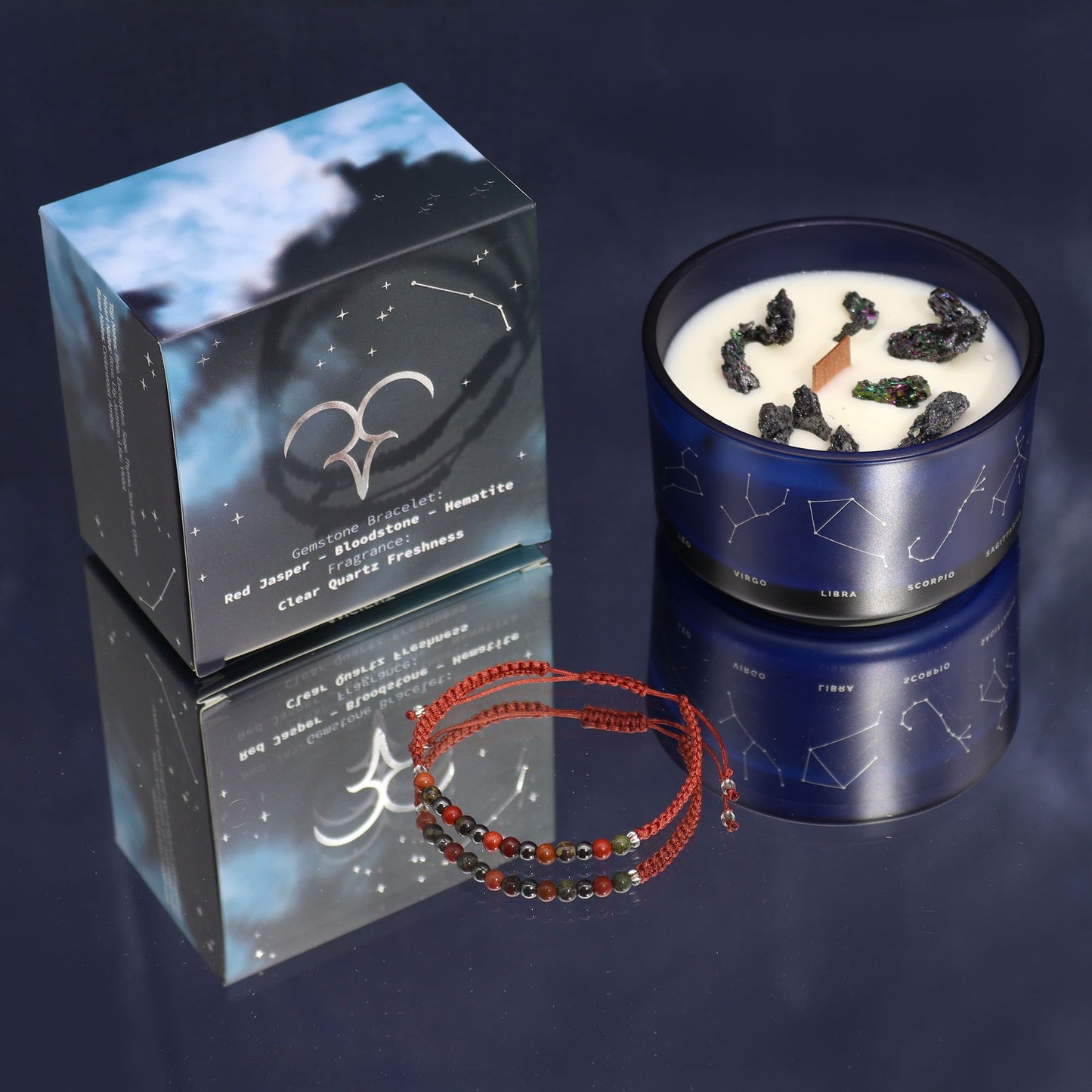 Aries Zodiac Crystal Candle with Gemstone Bracelet