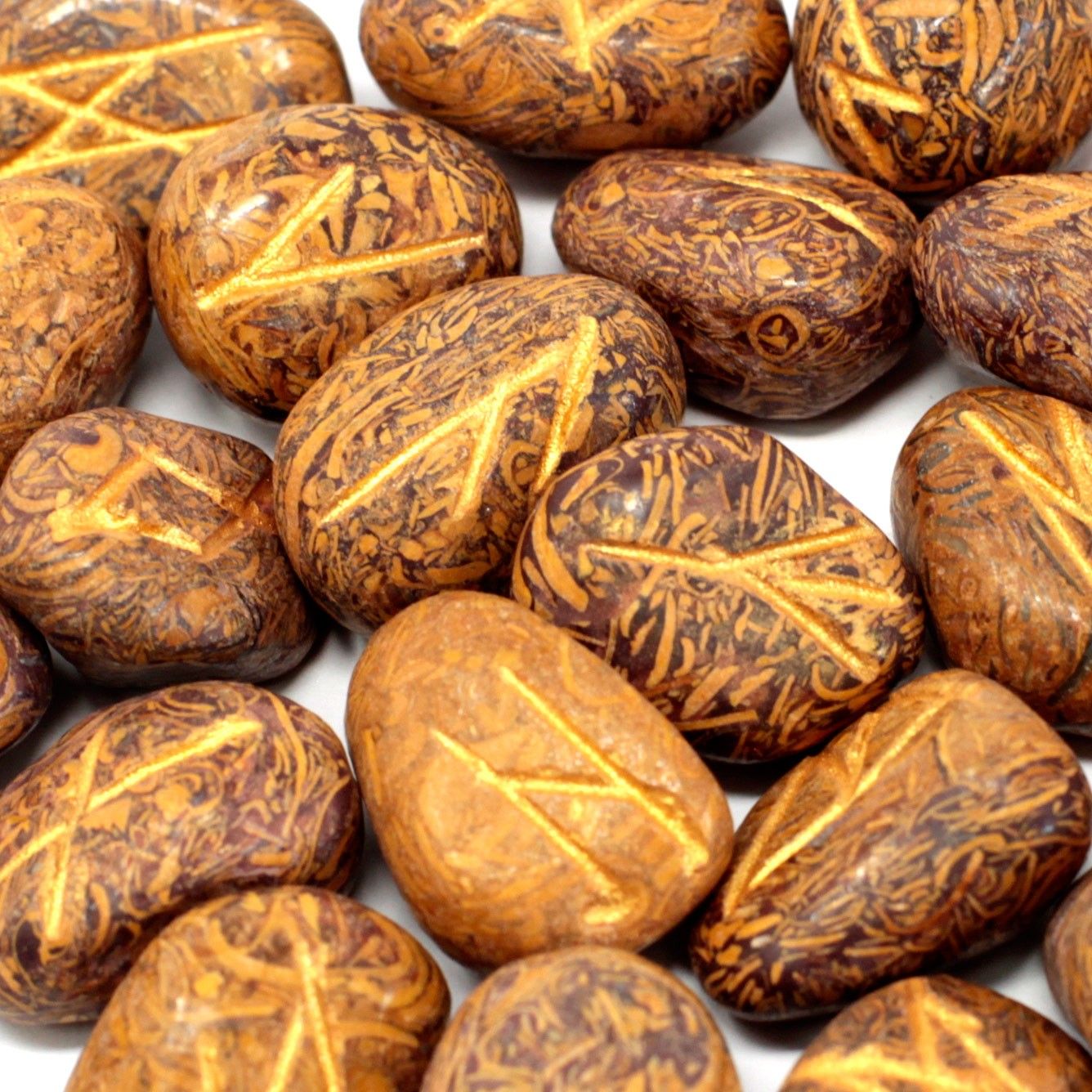 Snake Jasper Runes Stone Set in Pouch