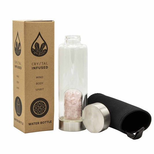 Rose Quartz - Rejuvenation Crystal Infused 500ml Glass Water Bottle