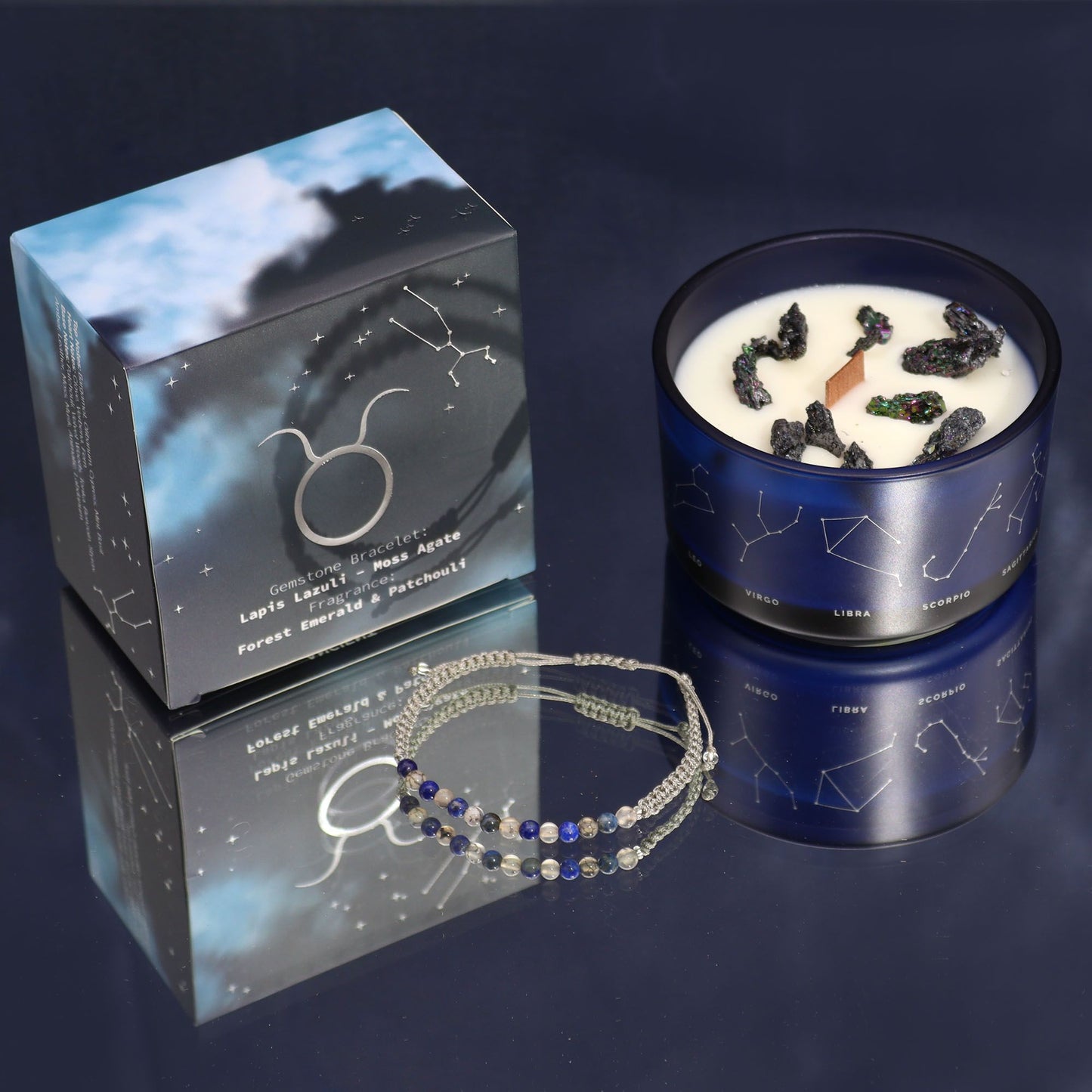 Taurus Zodiac Crystal Candle with Gemstone Bracelet