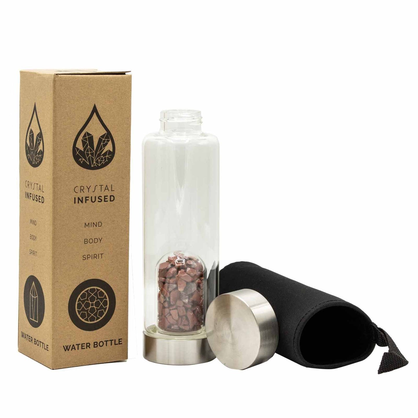 Red Jasper - Invigoration - Crystal Infused 500ml Glass Water Bottle