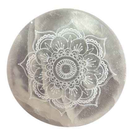 Small Selenite Charging Plate 8cm - Mandala Design