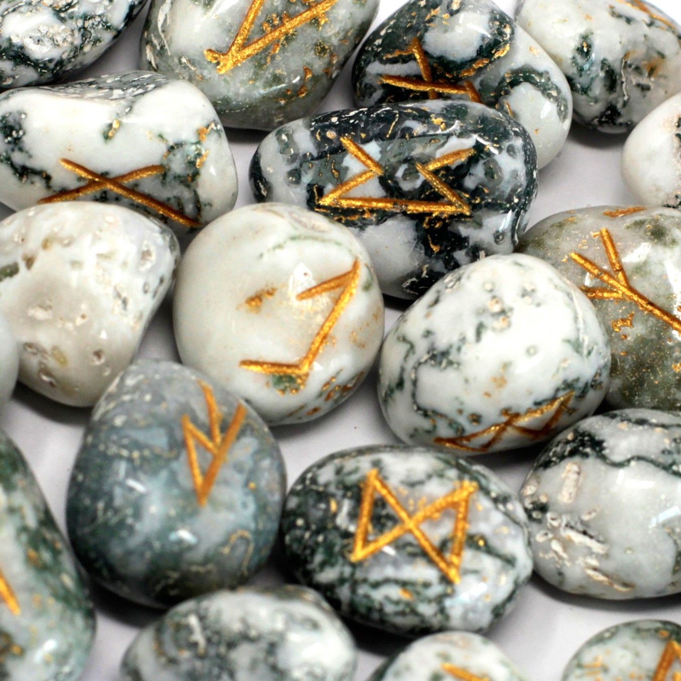 Tree Agate Runes Stone Set in Pouch