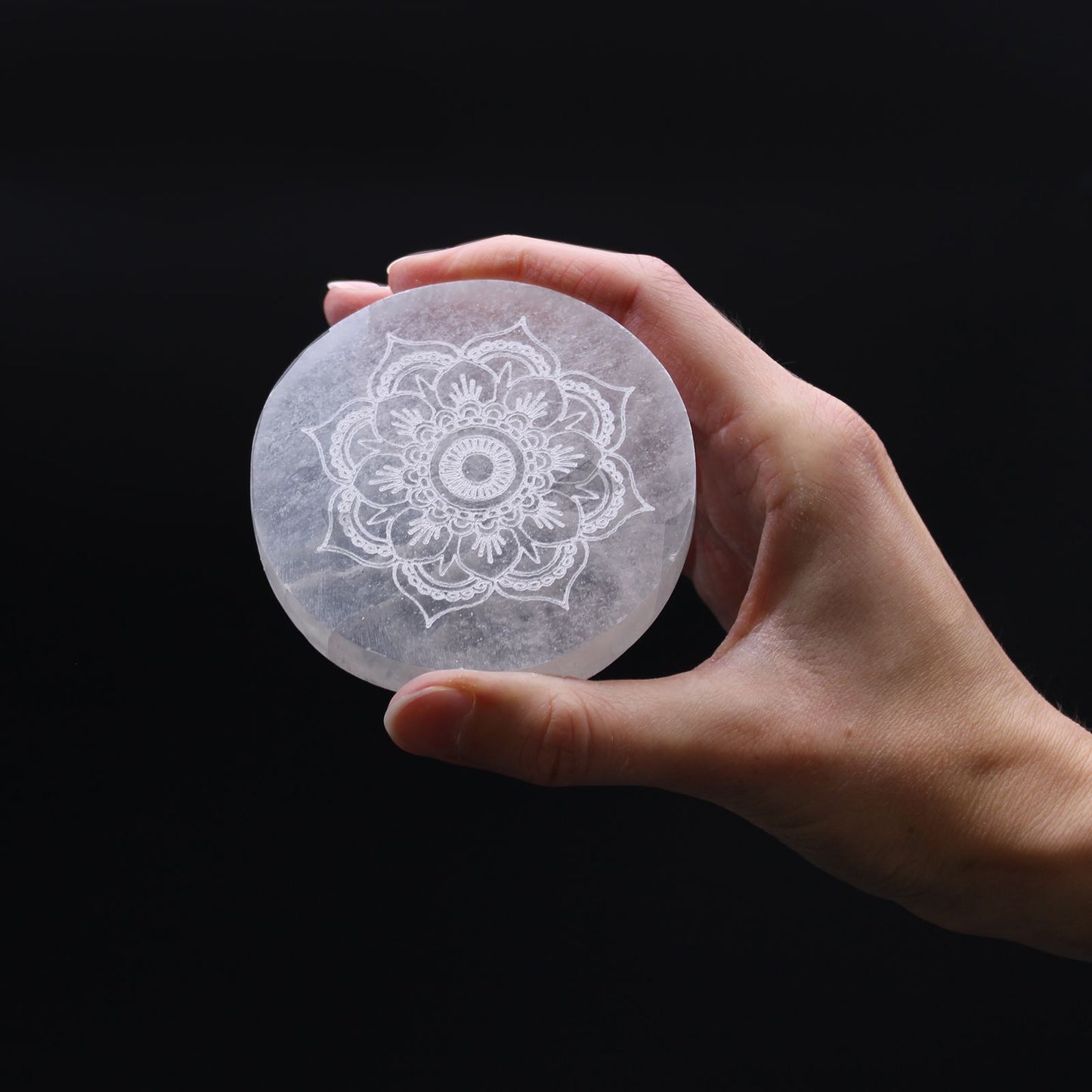 Small Selenite Charging Plate 8cm - Mandala Design