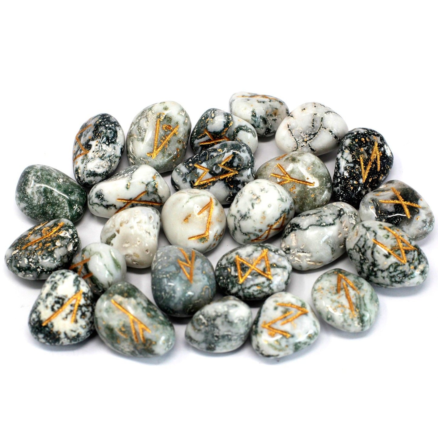 Tree Agate Runes Stone Set in Pouch
