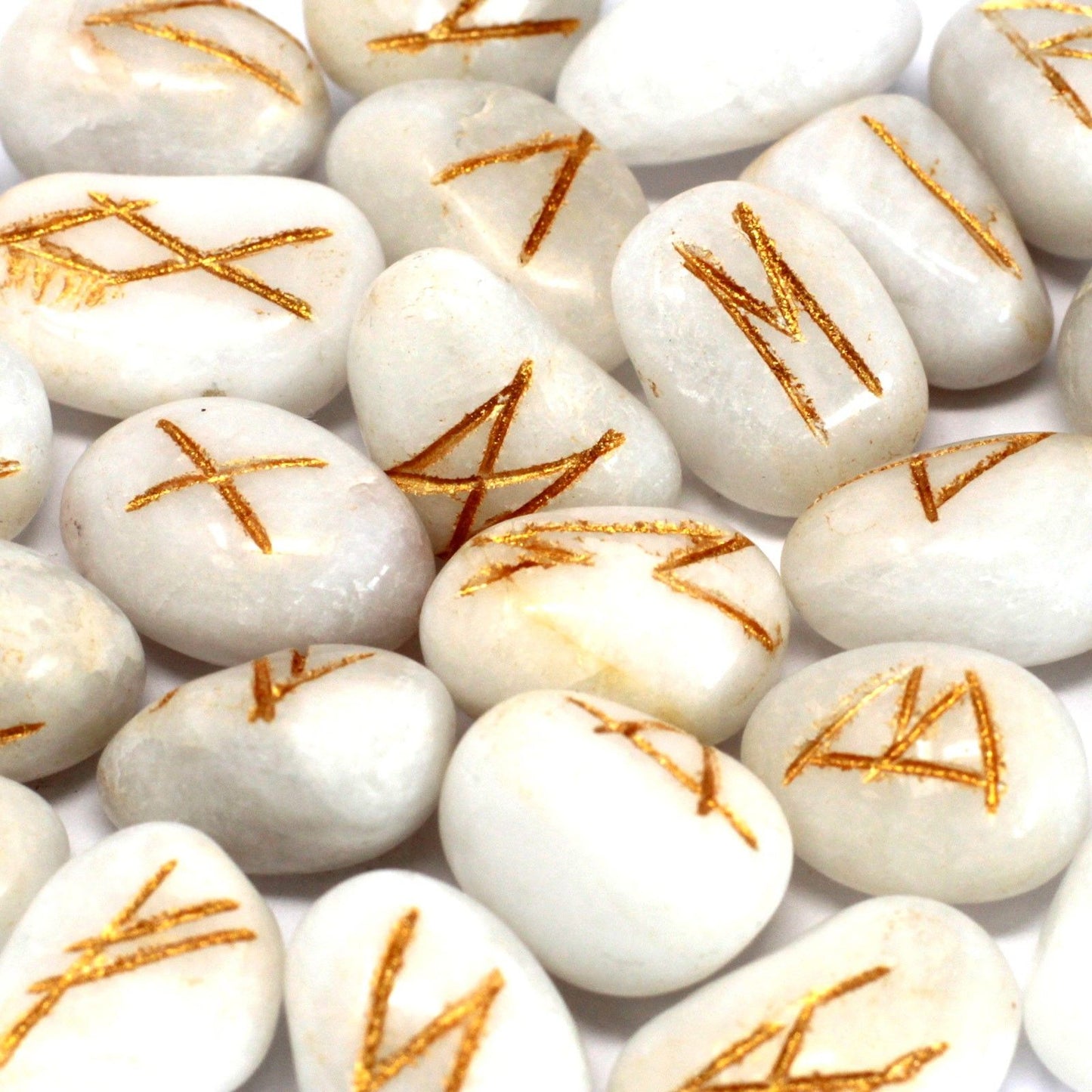 White Agate Runes Stone Set in Pouch