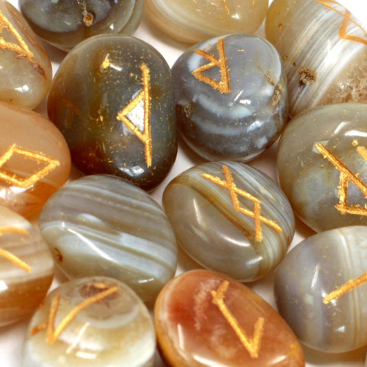 Banded Agate Runes Stone Set in Pouch