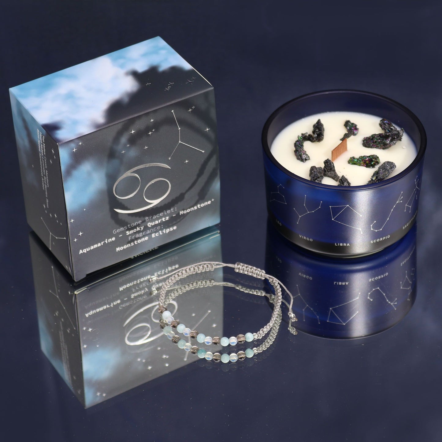 Cancer Zodiac Crystal Candle with Gemstone Bracelet