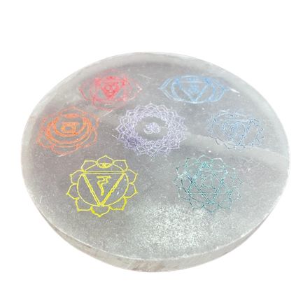 Medium Selenite Charging Plate 10cm - Chakra Design - colour