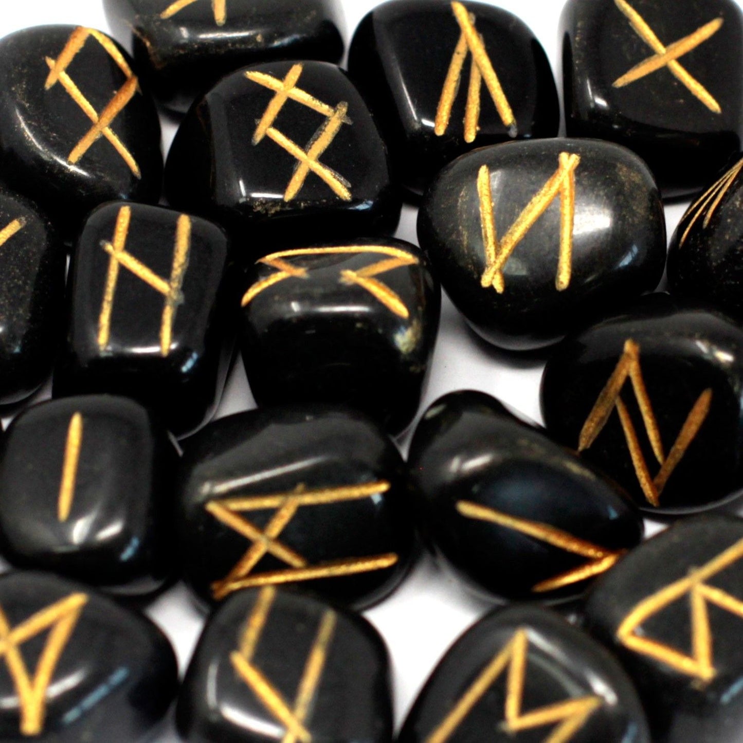 Black Agate Runes Stone Set in Pouch
