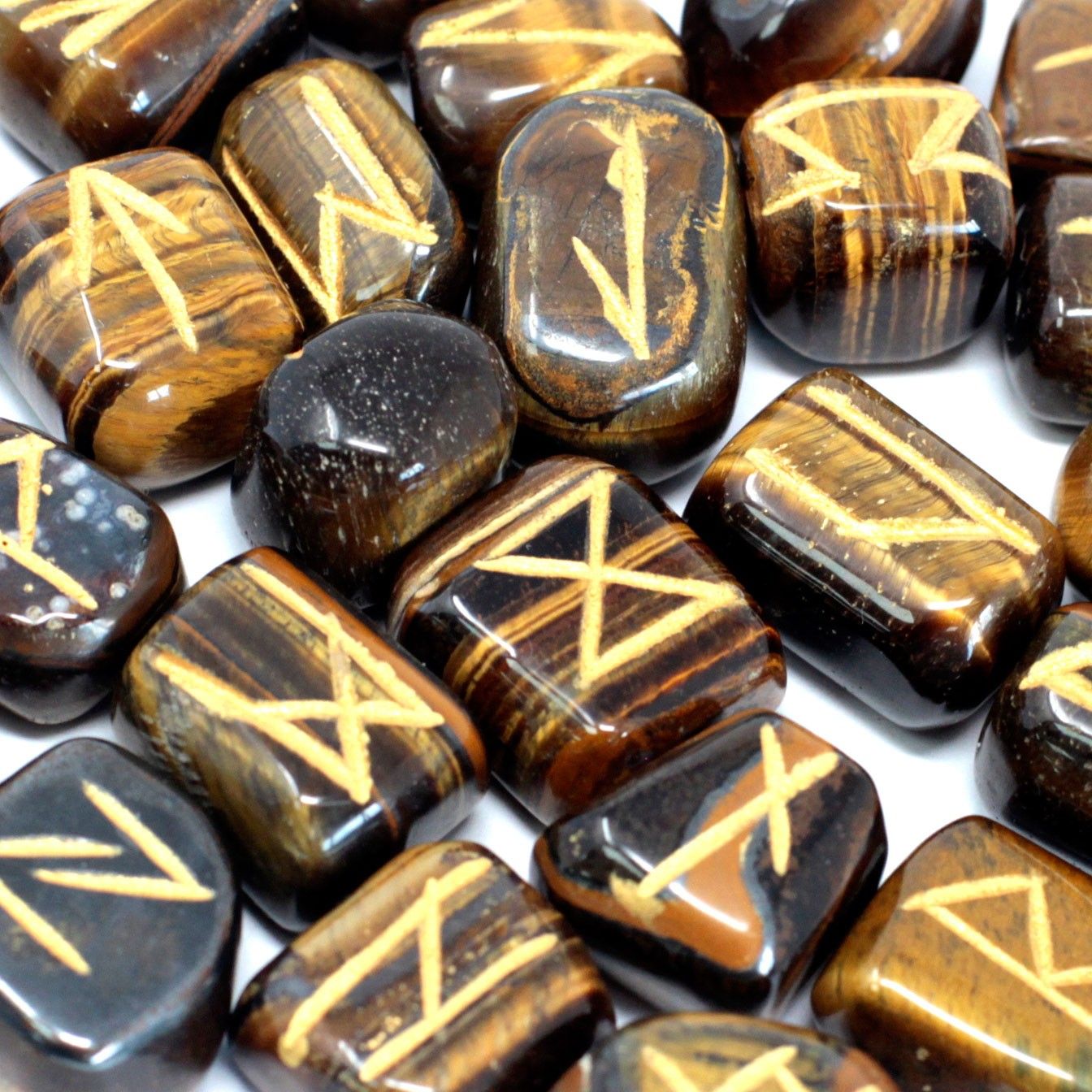 Tiger's Eye Runes Stone Set in Pouch