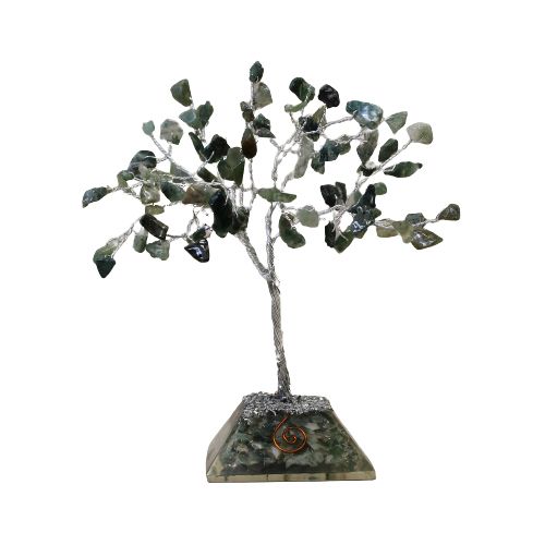 Moss Agate Gemstone Tree with Organite Base - 80 Stones