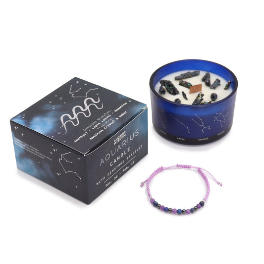 Zodiac Crystal Candles with Gemstone Bracelet